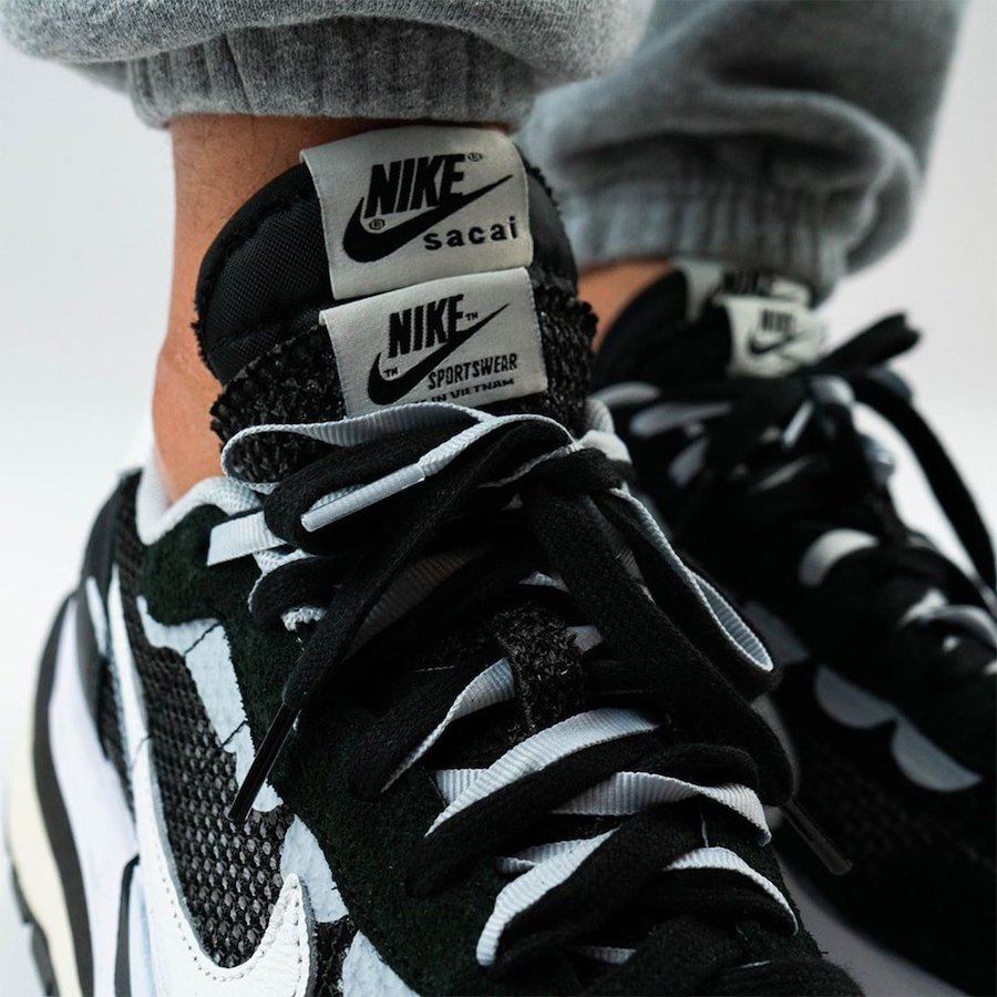 2020 Sacai x Nike VaporWaffle "Black/Summit White-Pure Platinum" Release Date - On-Foot