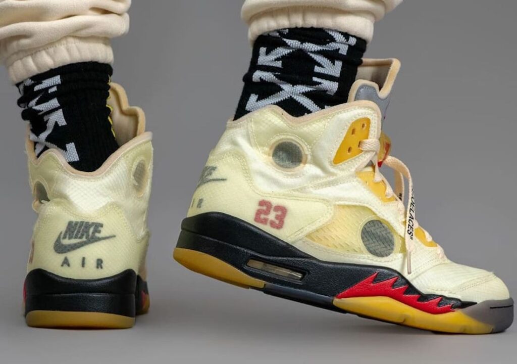 2020 Off-White Air Jordan 5 "Sail" Release Date - On Foot/On Feet