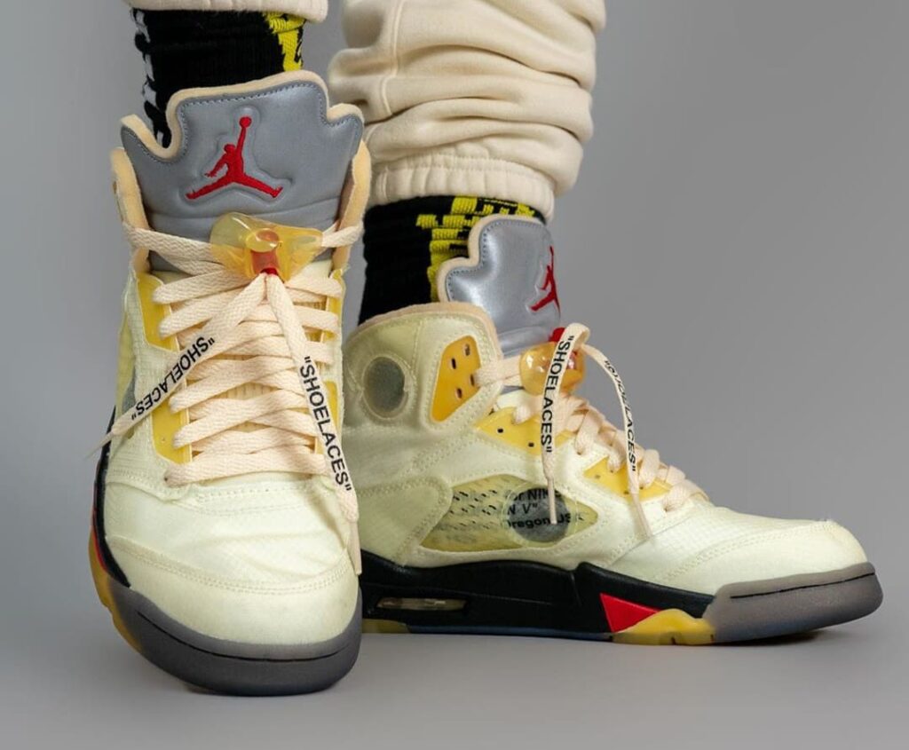 2020 Off-White Air Jordan 5 "Sail" Release Date - On Foot/On Feet